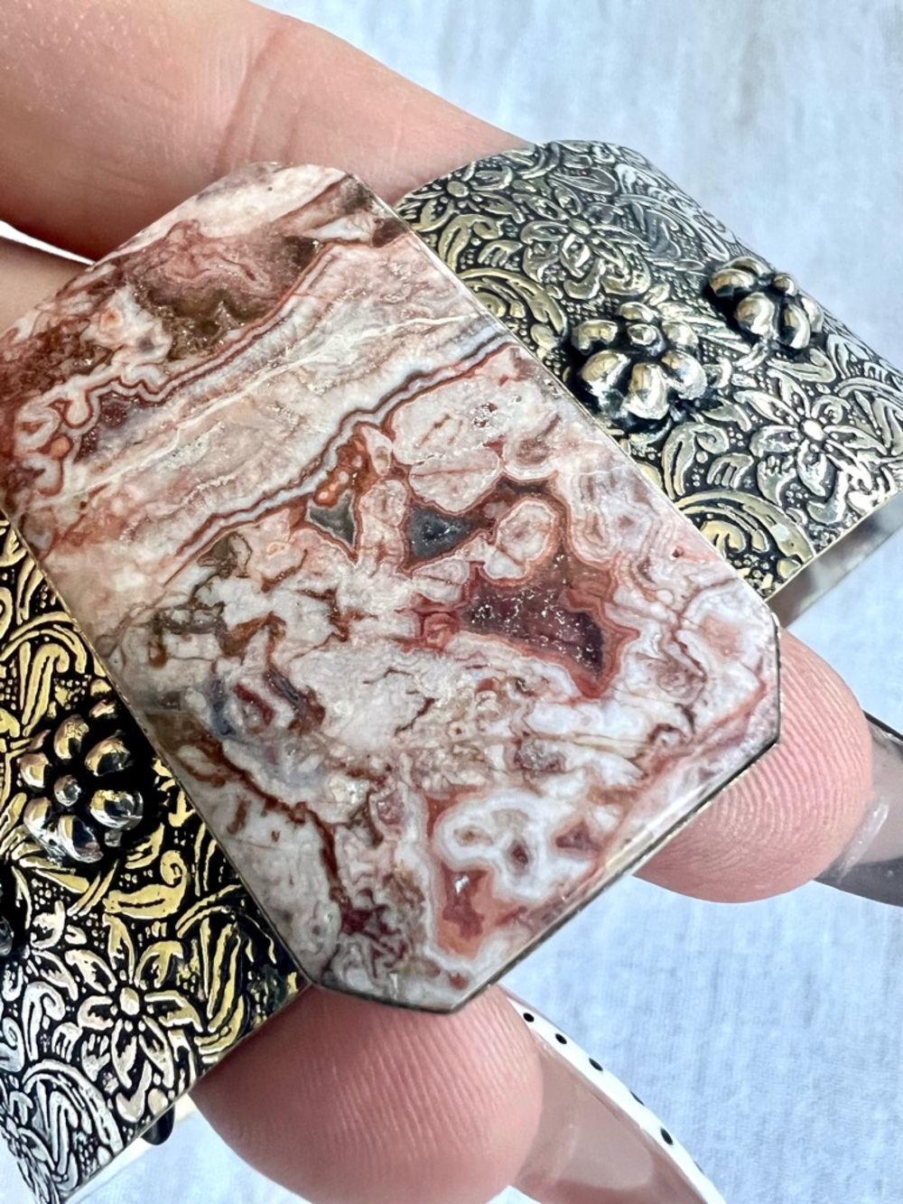 925 Playful CRAZY LACE AGATE Embossed Cuff Bracelet - Picture 5 of 10